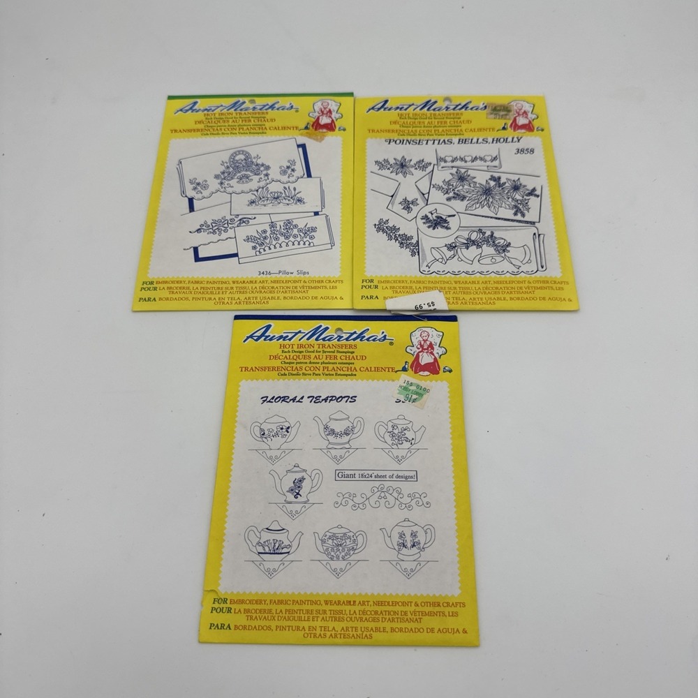 Vintage Lot of 3 Aunt Martha's Hot Iron Transfers 2 Sealed, 1 Opened